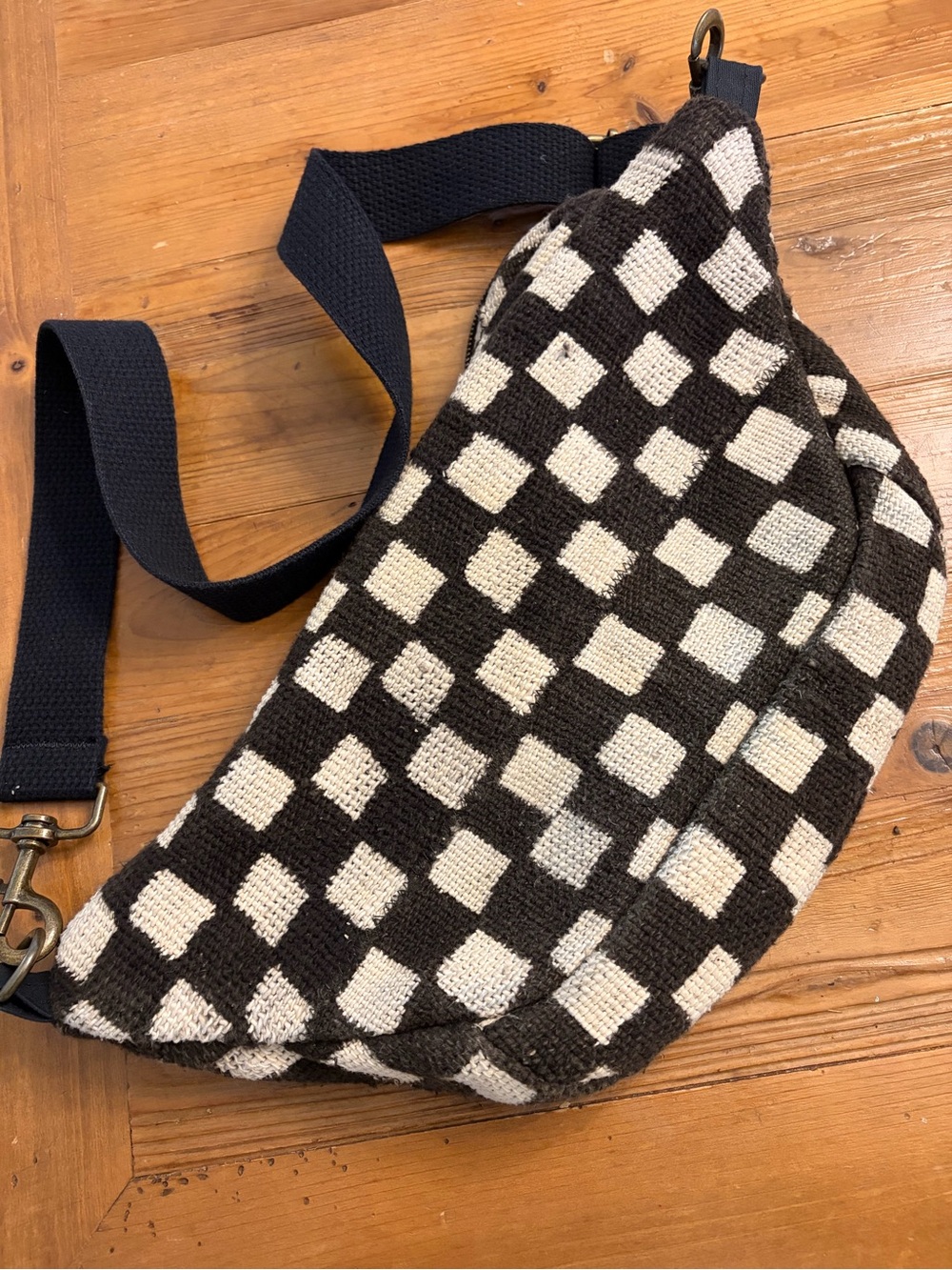 Checker Knit Crossbody Sling Bag in Black and Cream